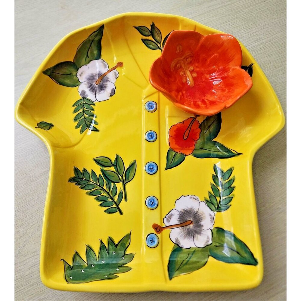 TROPICAL SHIRT CHIP & DIP-YELLOW & ORANGE WITH HIBISCUS FLOWERS BY DENNIS EAST